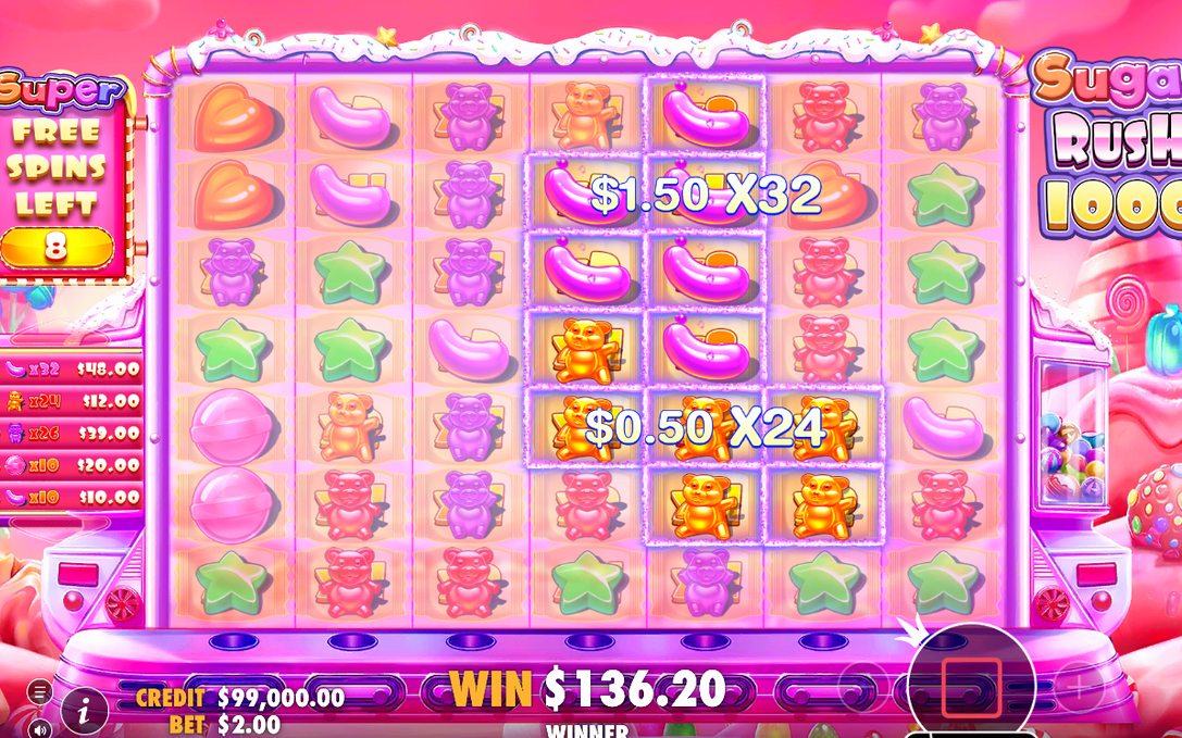 Win screen after a cluster pays on the grid