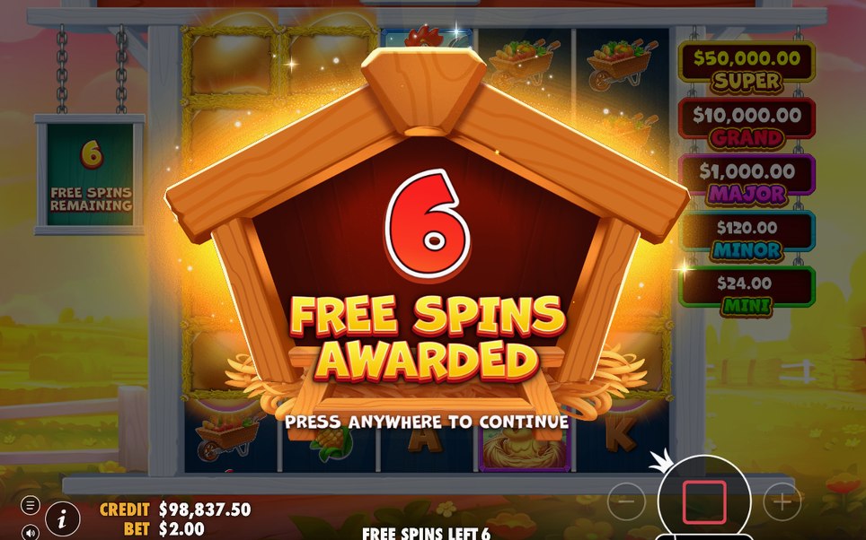 Barn wheel at top active during the Wheel Bonus
